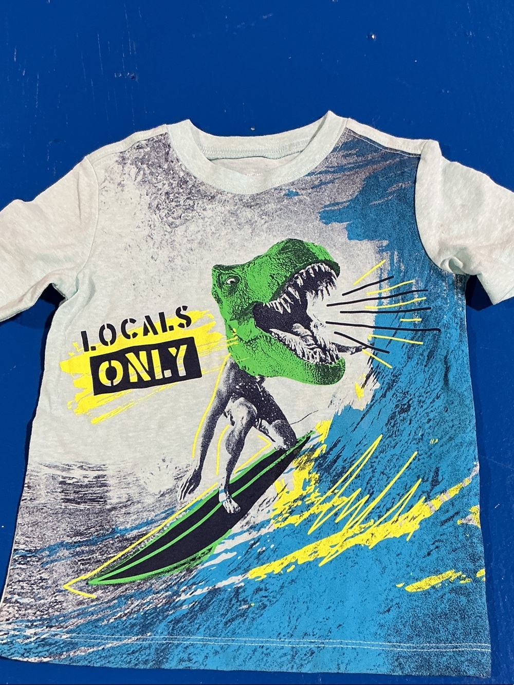 Kids "Locals Only" Green T-Rex Surf Graphic Tee new sz 2 dinosaur